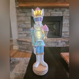 Illuminated Pastel Bunny Nutcracker Figurine